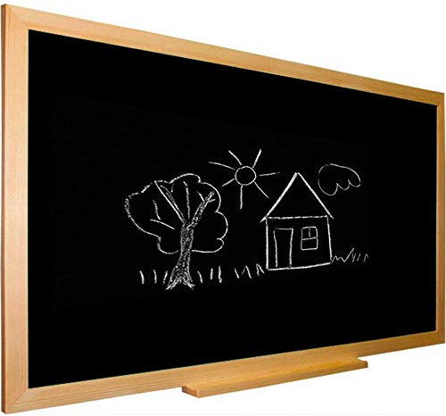 Pizarra negra para tiza con marco madera natural de pino incluye amplia bandeja cajetín. 128 x 90 cm. Ideal para la decoración infantil en habitación de niños, hogar, casa, cocinas, oficinas.