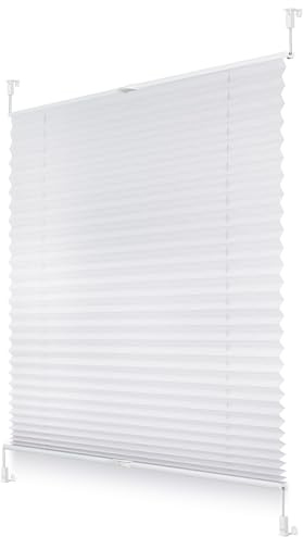 ROOMY Plissee Klemmfix, verspannt, Blickdicht, Sichtschutz Sonnenschutz Jalousie Weiß, 75 cm x 210 cm (B x L)