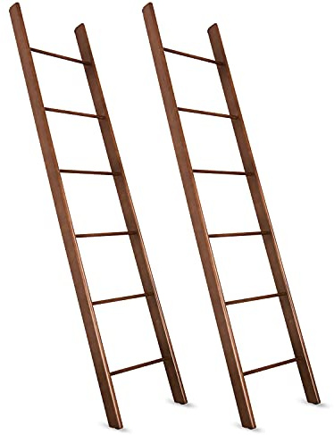 Staboos 2er Set Handtuchhalter Massivholz Buche, Holzleiter nussbaum | Stabil bis 10 kg, splitterfrei Deko Handtuchleiter & Kleiderleiter für Handtücher, Decken & Kleidung, Wasserlack