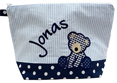 bestickte Tasche - BÄRCHEN - Wickeltasche - Kulturtasche -Windeltasche - Kulturbeutel - Waschtasche - Bag *WunschNAME* - 20 Schriftarten, Geschenk, Name, Teddy