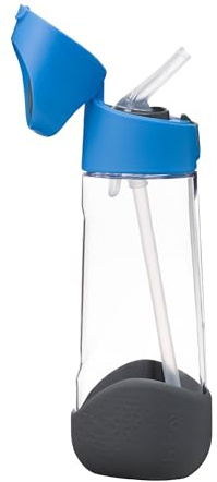 b.box 20oz Tritan Kids Water Bottle - Kids Water Bottle w/Straw for School, Sports, Daycare - Leakproof - Ergonomic Triangle Grip - Dishwasher Safe, BPA Free, PFAS Free - Blue Slate