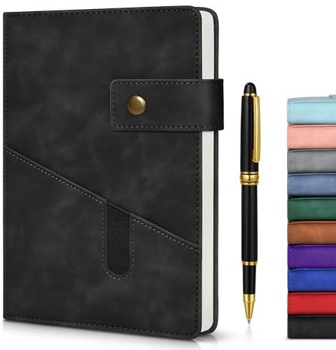 Schwarzes Notizbuch, Tagebuch, Kunstleder, Hardcover, ExecutiveNotizbücher, A5, personalisiertes Tagebuch für Männer und Frauen, LederTagebuch mit luxuriösem Stift, 256 Seiten dickes Papier, 100