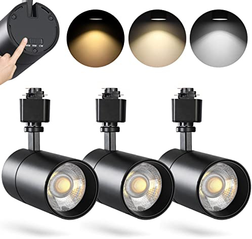 VANoopee 3-Color in 1 20W H Track Lighting Heads Dimmable Flicker Free Bright LED Track Lighting Fixtures for Accent Retail Kitchen Artwork, Linear Track Light H Type - CRI90+ 36° Black - 3 Pack