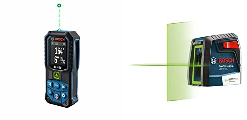 Bosch GLM165-25G Green-Beam 165 Ft. Laser Measure & GLL40-20G 40ft Green-Beam Self-Leveling Cross-Line Laser with VisiMax Technology, 360 Degree Flexible Mounting Device and Carrying Pouch