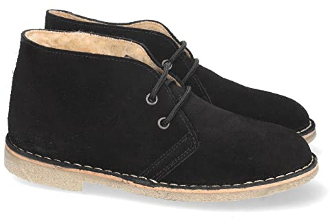 shoes&blues.es 62683-Botin Desert Boots Mujer y Caballero de Piel Serraje y Borreguillo, Suela de Crepe Antideslizante Confortables, con Cierre de Cordones.. Talla 39 Negro