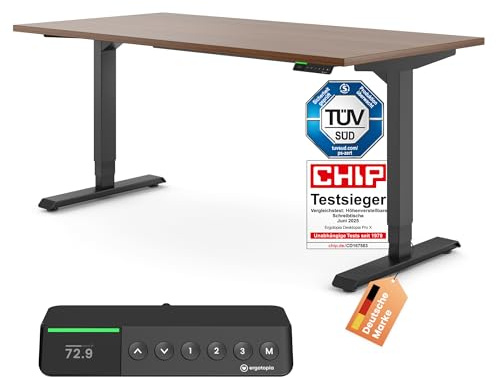 Ergotopia Desktopia Pro X Elektrisch höhenverstellbarer Schreibtisch, Ergonomischer Stehtisch für Büro oder Home Office (Nussbaum, Gestell Schwarz, 180 x 80 cm)