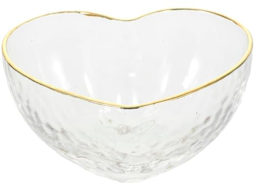 Luxshiny Glass Heart Bowl 3.54 Inch Clear Dessert Serving Bowl with Decorative Gold Rim for Salads Snacks Weddings and Everyday Use