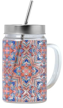 TEA SHOP - Taza de Té o Infusiones - Jarra de Vidrio Mallow - Colorida jarra de cristal con tapa y pajita