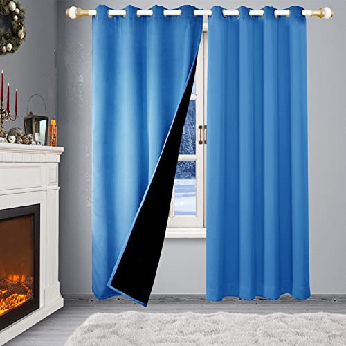 SK Studio Gardinen Blickdicht Verdunklungsvorhänge mit Ösen Thermovorhang Kälteschut Wärmeschutzvorhang Isolier Schutz Vorhang für Schlafzimmer Wohnzimmer 1 Stück Blau 1, 107x214cm