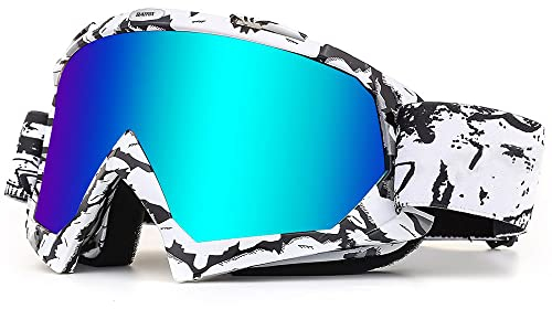 KINGBIKE Motocross Brille Mtb Brille Dirt Bike ATV Crossbrille goggle Sicherheit Tactical Riding Motorradbrillen für Herren Damen Jugend Fit ÜBer Brille (Schwarz-Weiss-blau, Erwachsene)