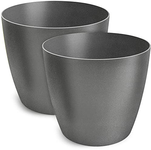 TULMERO Blomkruka matta, planteringskruka av ytterkruka plast dekorativ kruka för, stora och små växter, set om 2 blomkrukor, blomkruka örtkruka, (2-pack) grafit, ø 12 cm