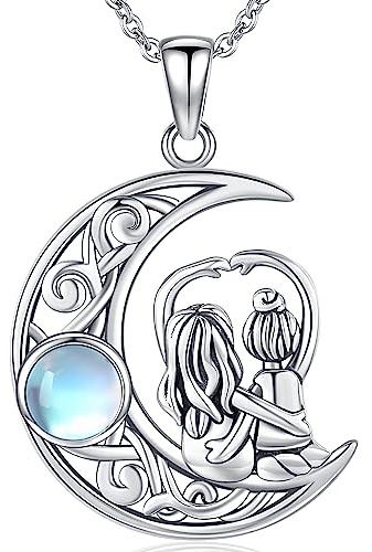 Friggem Damen Kette Schwester Anhänger Halskette 925 Sterling Silber Mondstein Halskette Freundschaft Schwester Schmuck Geschenke für Schwester, Freund, Mädchen(D-Mondstein)