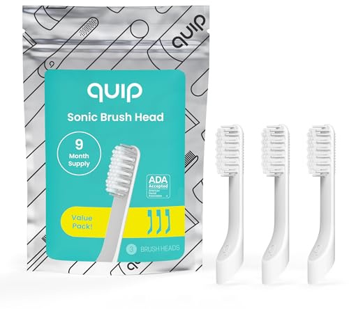 quip Sonic Toothbrush Replacement Heads for Adults - 3 Pack - Verified quip Standard Brush Head Refills for Electric Toothbrushes - Soft Bristles, Compact & Flexible - Last 3 Months Each