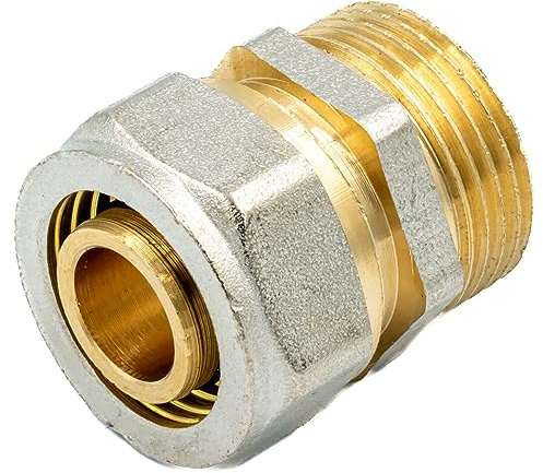 KNM Trade Klemmverschraubung Übergang AG Messing, Silber Gold 32x1 | Aluminium, PEX-Rohr, Trinkwasserversorgung, Zentralheizung, Montage, DVGW, Sanitärinstallation, langlebig