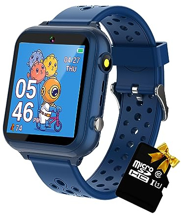 Retysaz Smart Watch für Kinder - 24 Spiele, 10 Geschichten, Schrittzähler, Telefon - Große Geschenke für Mädchen und Jungen (Blau-M1)