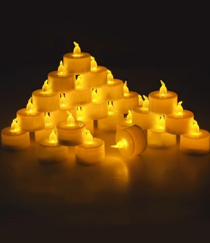 Birshe Set di 25 Candele a LED, Candele Led di Natale Candele Led Senza Fiamma Halloween Candele Decorazione Luminosa Fiamme Realistiche e Tremolanti Luci Giallo Decorazione Natalizia,Halloween