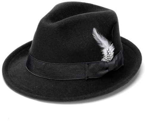 Ultrafun Fedora Hats for Men Women Short Brim Felt Winter Hat Panama Dress Fedora Hat (Feather-Black)