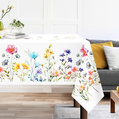 Arquiel Tischdecke Rechteckige Florale, Tischtuch Blumen Wasserabweisend StrapazierfäHiges Aquarell, Abwischbar Tischdeck FüR Abendessen, KüChe, Hochzeit, Drinnen, FrüHling/Sommer(140 x 180 cm)