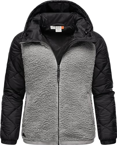 Ragwear warme Damen Übergangsjacke Hybrid-Plüschjacke kurz mit gesteppten Ärmeln und Kapuze Leeloo XS-6XL
