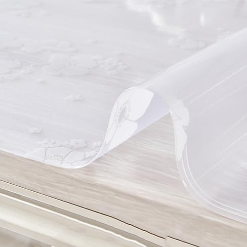 Durchsichtige Schutzfolie mit Blumen Bedruckt Dicke 1mm,Wasserdicht,Transparent Tischfolie Abwaschbare,Glasklar Folie Fettdicht,klarsicht tischdecke Eckig,Tischmatte geruchsneutral (A,80x180cm)