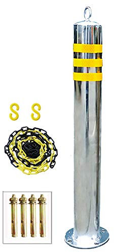 Sicherheitspfosten und 5 m Absperrkette Set aus Edelstahlabsperrung und Kunststoffkette, reflektierende Bandabsperrungen mit Aufhängering, einfache Installation (600 mm × 89 mm) (750 mm × 89 mm)