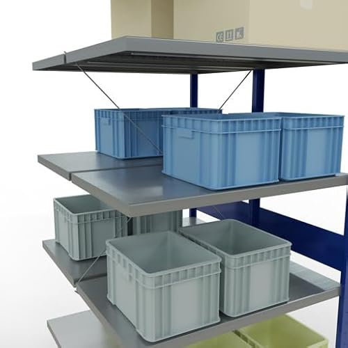 qpool24 Anbauregal, Doppelregal, Fachbodenregal Stecksysem MULTIplus250, 3000 x 1000 x (2x600) mm (HxBxT), 2x7 Fachböden, Kreuzstrebe, RAL 7035 lichtgrau