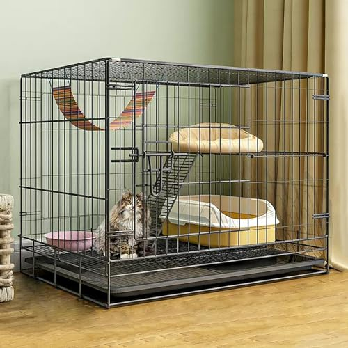 Katzenbox für Den Außenbereich, Innengehege mit Tablett, Katzenkäfig, Faltbares Reisegehege für 1–2 Katzen, Frettchen, Chinchilla, Kaninchen, Kleintiere (Color : A, Size : 32.6x22.8x27.1in)