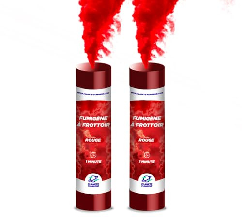 Planete Fumigene Fumigène à Main Rouge 60 Secondes Frottoir Lot de 2 | Fumée Rouge Intense, Durée 60 Secondes, Allumage Frottoir Facile, Catégorie T1, Utilisation Main ou Sol, Photographie