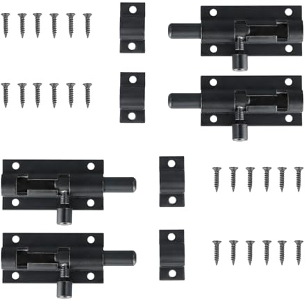 4 Stück Sicherheitstürriegel,Edelstahl Türriegel,Schwarz Bolzenriegel,Schiebetürschloss mit 24 Schrauben,Riegelschloss Klein,2 Inch Riegelschloss für Gartentor,Badezimmer,Schuppen,Toilette