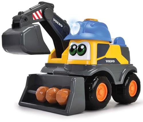 Dickie Toys ABC - Bagger-Fahrzeug Danny Digger (25 cm) für Kinder ab 2 Jahre - motorisiertes Volvo Baustellenfahrzeug mit beweglichem Baggerarm, Spielzeug-Funktionen, Licht & Sound