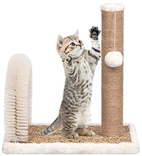 Homgoday Árbol para gatos con cepillo de y palo rascador para gatos, juguete para gatos, rascador para gato, árbol rascador
