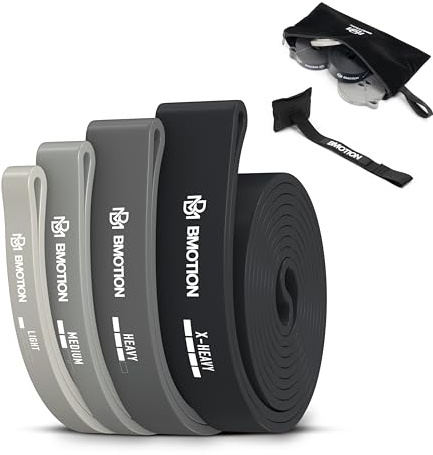 Müller & Blum Fitnessbänder Set mit Tragetasche und Türanker, Widerstandsbänder in 4 Widerstandsstufen, Klimmzugband Fitnessband ideal für Calisthenics, Krafttraining