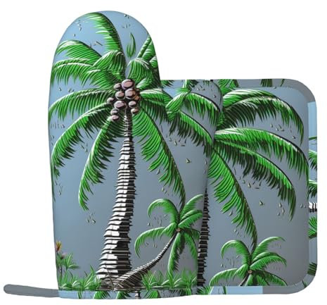 Lot de 2 maniques en silicone antidérapant et résistant à la chaleur Motif cocotier