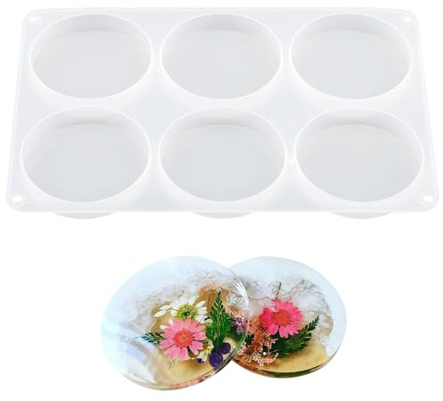 Runde Untersetzerform 6 Vertiefungen 10cm Silikonform für Epoxidharz Große Silikonformen für Epoxidharz DIY Handwerk Untersetzer Aufbewahrung von Blumen