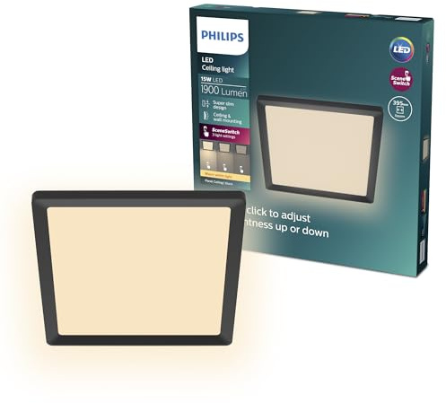 Philips LED SceneSwitch Deckenleuchte (15 W), rechteckig (40x40cm), mit warmweißen Licht, dimmbar, schwarz