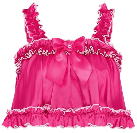 Satini Canotta Sissy in Raso con Volant | Fascia e Spalline Elastiche, Bordi Arricciati, Fiocco Centrale, Vestibilità Inclusiva, Taglie S-XXL