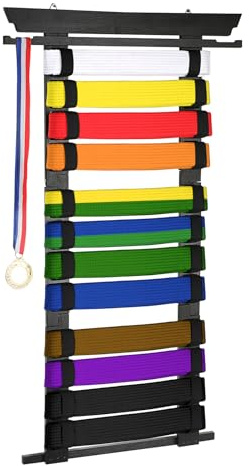 SUMNACON Kampfsport Gürtelhalter für 12Gürtel Bambus Abnehmbare Taekwondo-Gürtelständer Wandmontage Gürtel Display für Medaile Judo- Karategürtel Ninjitsu-Gürtel als Personalisierbare Geschenk Schwarz