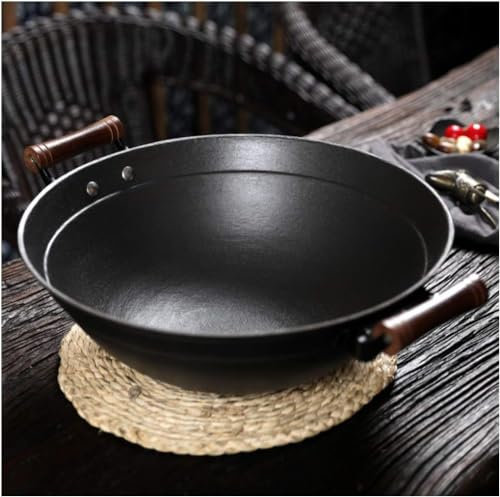 Padella wok in ghisa pre-stagionata da 40,6 cm, con coperchio e spazzola, qualità da chef, 36 cm (32 cm)