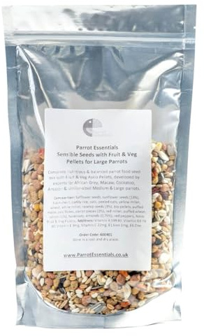 Sensible Seeds Parrot Food with Fruit & Veg Pellets for Large Parrots by Parrot Essentials - 1Kg