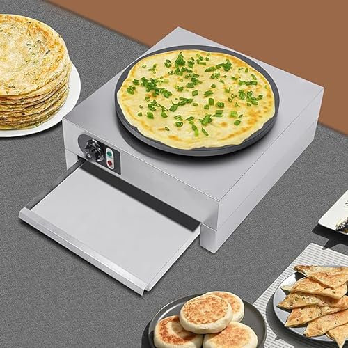 Crepera eléctrica comercial, plancha de 3000 W, 40 cm, grande, for cereales, for tortitas, plancha plana, temperatura ajustable for tortillas y huevos.