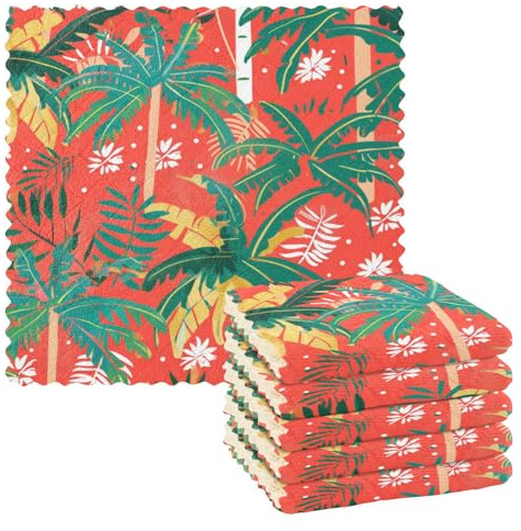 Amooorous Summer Tropical Trees - Paños de cocina de microfibra para cocina, color azul, granja, paños de cocina grandes, absorbentes, 11 x 11 pulgadas, 6 piezas