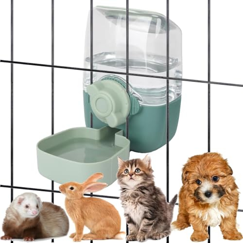 35oz Hanging Automatic Rabbit Water Dispenser, Cage Water Bottle Auto Gravity Pet Water Station for Small Animals, Puppy Kitten Rabbit Chinchilla Hedgehog Ferret, 1L (Green-W)