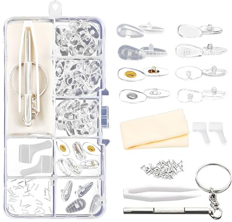 35 Paires Plaquettes de Nez de Lunettes en Silicone, Ensemble Outils Kit de Réparation de Lunettes,avec Vis Pincette Chiffon de Nettoyage Tournevis