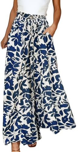 Sunnyuk Hosenrock Damen Lang Elegant Leicht Palazzo Hose Weite Hose mit Taschen Lockere Hosen Freizeithose Sommer High Waist Sommerhose Elastisch Stoffhose Marlenehose