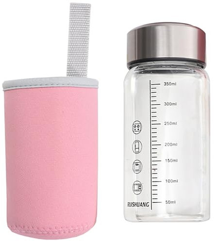 Glass Water Bottle 350ml Measuring Marking Portable Microwave Safe for Hot Day Drink Travel Glass Cup