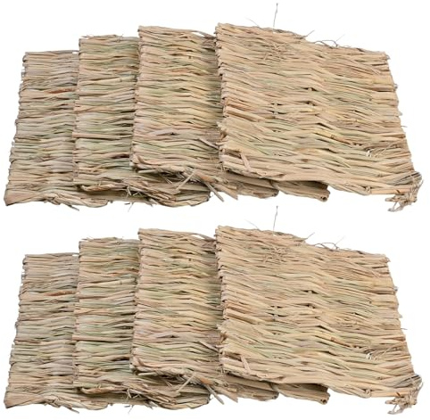 Tapis en Paille pour Lapin - 8 Pcs , Tapis Fraîcheur Multifonctionnels Tissés à la Main et Litière Lapin, Naturel Bunny Lit et Jouet à Mâcher pour Lapins, Hamsters, Cochons d'Inde, et Chinchillas
