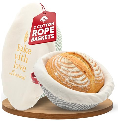 Levainé Oval & Round Bread Proving Baskets Set with Washable Liners & Covers – Cotton Rope Banneton Proofing Baskets for Dough Rising, Sourdough & Yeast Bread Baking at Home