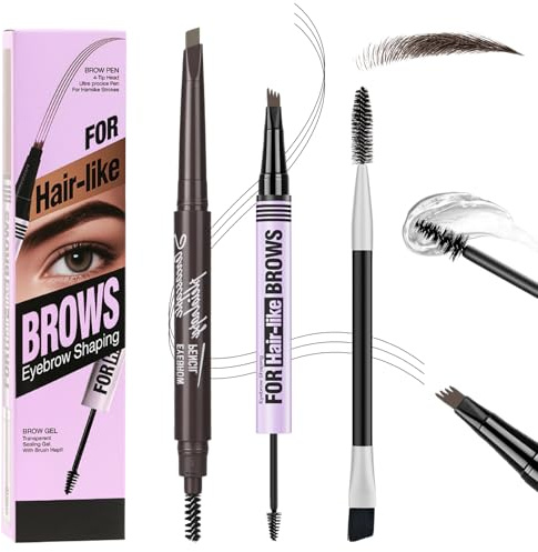 BUTBU Microblading Augenbrauenstift, 2-in-1 Dual Ended Microblading-Augenbrauenstift, mit 4 Mikrogabelspitzen, Wischfest Makeup Eyebrow Pencil, Erzeugt Natürliche Augenbrauen(Dunkelbraun)