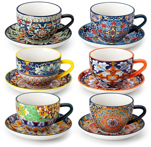 vancasso SIMI Cup and Saucer Set for 6 People, 8oz/240ml Porcelain Coffee Cup Set, Coffee Mug Set, Espresso Cup, Cappuccino Cup, Suitable for All Kinds of Drinks, Microwave & Dishwasher Safe