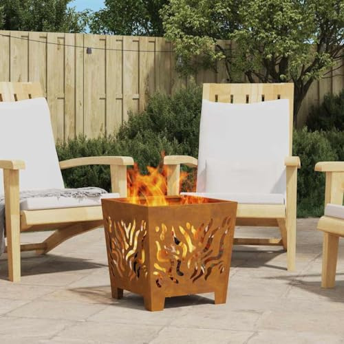 Braciere in legno Fire Pit, 40 x 40 x 40 cm, in acciaio resistente alle intemperie, per giardino, riscaldamento, terrazza, campeggio, facile da usare